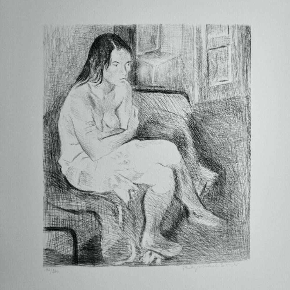 Raphael Soyer Woman in Red Stockings Black & White